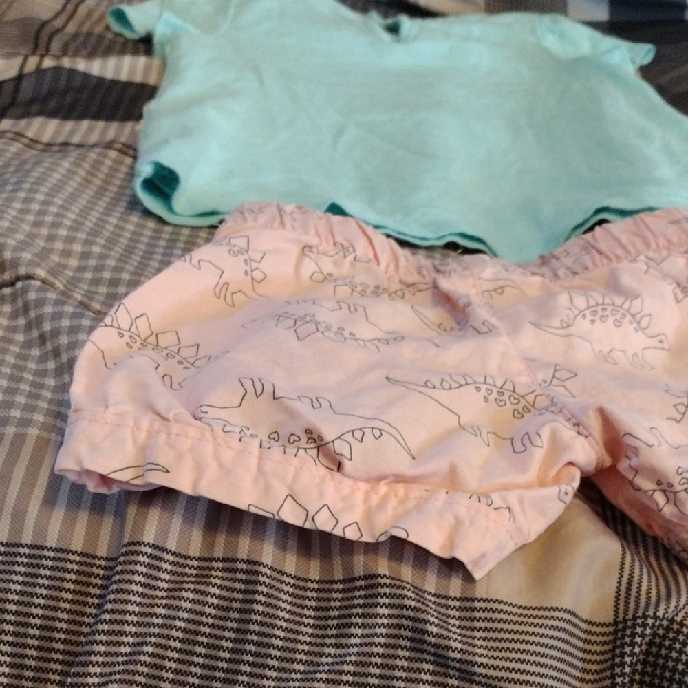 Girls' Aqua Ruffle Neck Top with Pink Dino Shorts - Picture 13 of 13